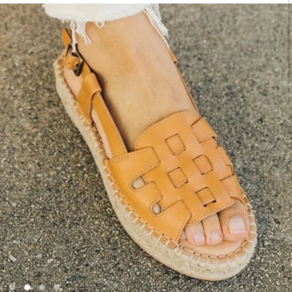 Soludos Shoes - Soludos Tan Leather Woven Espadrille Sandals